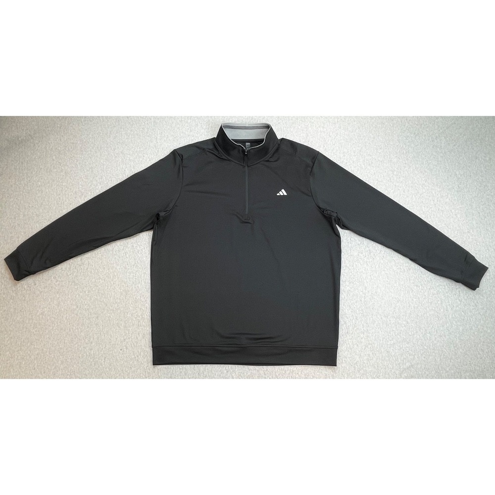 Adidas Sweatshirt Men XL Black Performance Stretch 1/4 Zip Mock Neck Long Sleeve